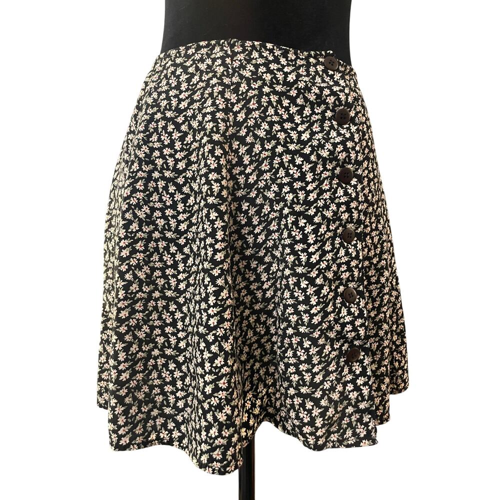 80s Vtg Express Floral Button Close Wrap Mini Skirt 7/8